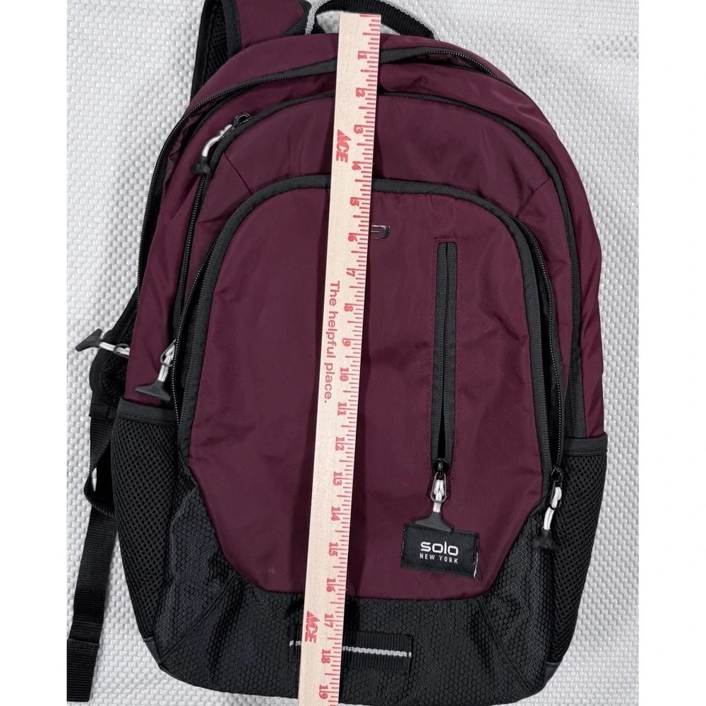 Solo New York Laptop Backpack Burgundy Black Travel School Book Bag Padded